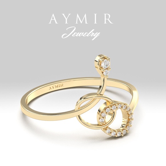 8K Yellow Solid Gold with CZ Minimalist Ring, Aymir Jewelry, size 7.5 - Picture 6 of 6